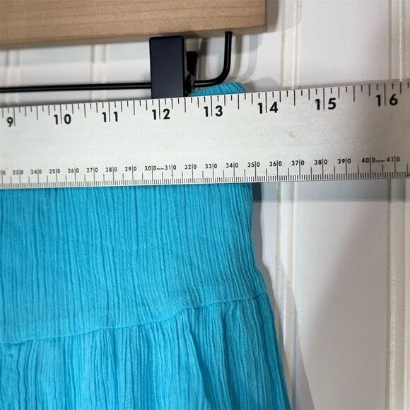 Y2K WANT! Bright Blue Cotton Crinkle Tiered Micro Mini Skirt M Deadstoc - Picture 4 of 5